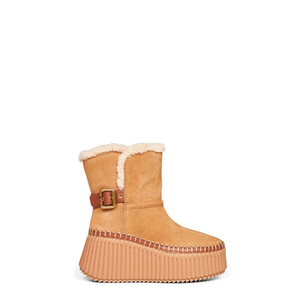 Chloé Women Pottery Brown Suede Cowhide Nama Ankle Boots